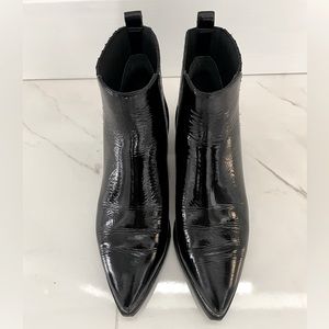 Marc Fisher LTD black leather patent booties.